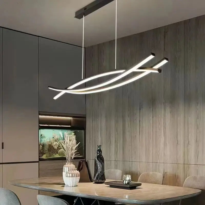 Nordic Modern Strip Geometry Chandelier – Minimalist High-End Light for Living Rooms, Dining Areas, and Bars
