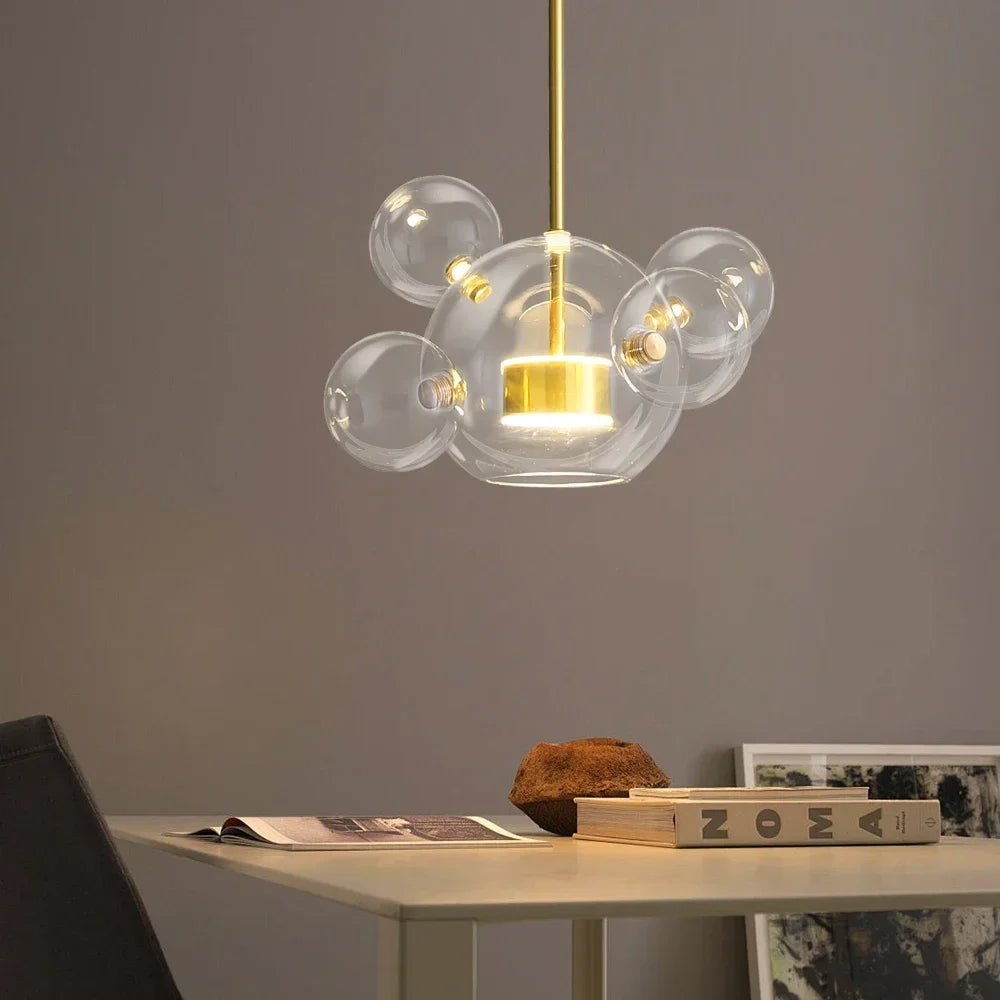 Modern Mouse LED Bubble Ball Chandelier – Creative Transparent Glass Pendant Light for Living Room & Children's Rooms