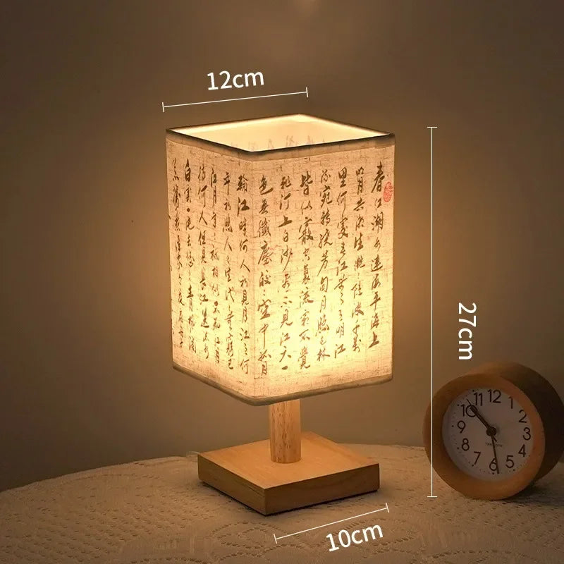 LED Decoration Table Lamp – Simple Dimmable Chinese Style Square Fabric Lampshade Bedside Desk Light