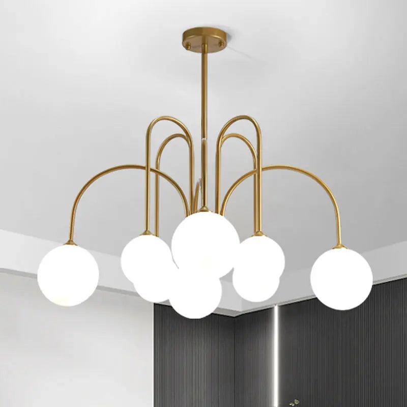Modern Nordic LED Chandelier – Gold/Black Metal Suspension Light with Frosted Glass Shade (G9 Fixture)