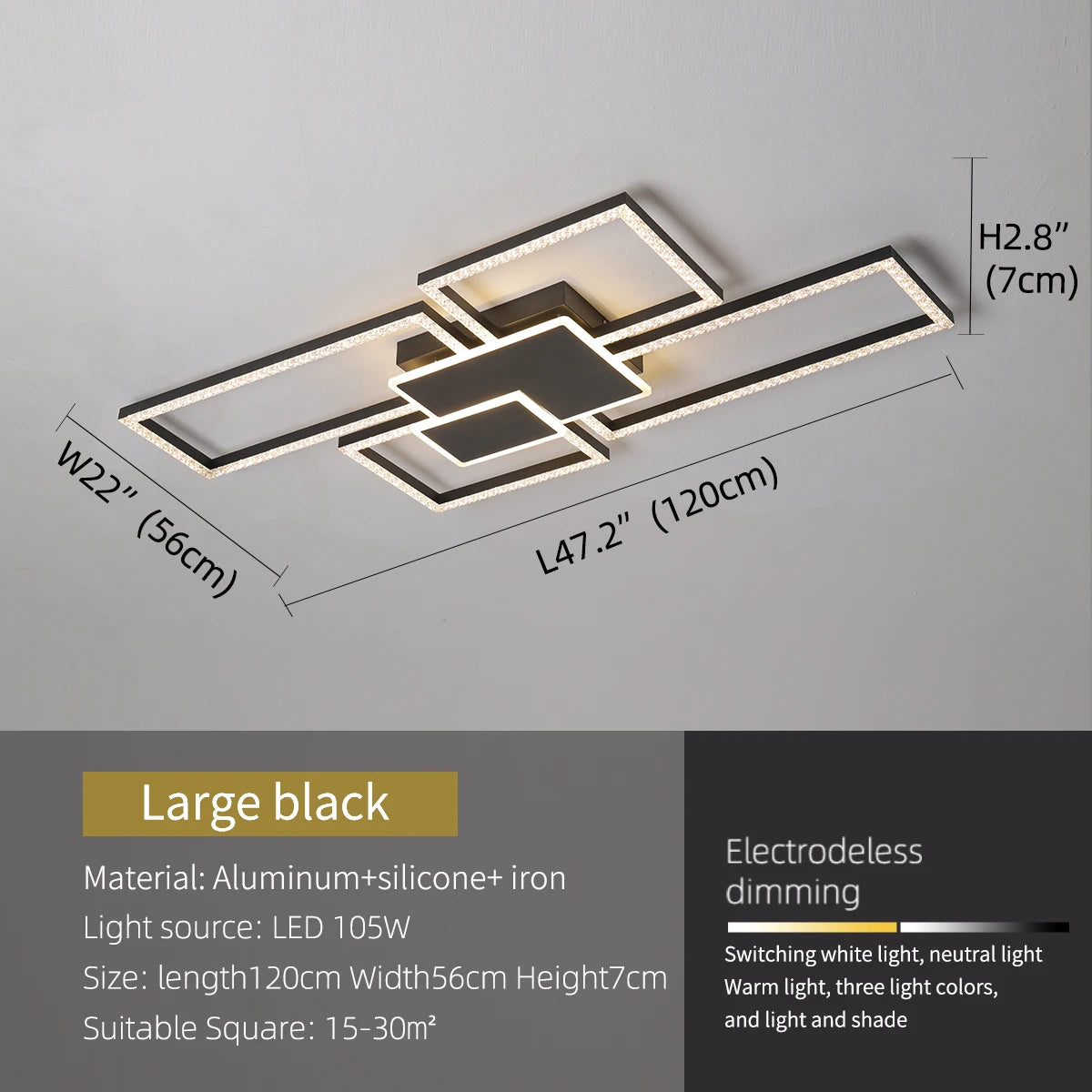 Modern LED Square Chandelier – Nordic Ceiling Light for Living Room, Dining Room, Bedroom & Study