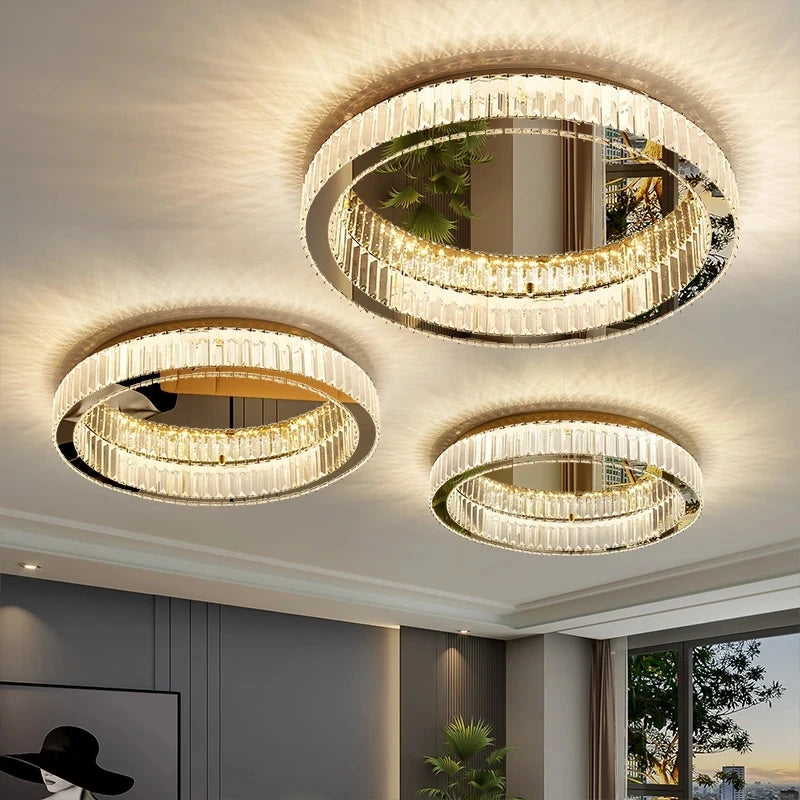 Modern Gold Luxury Crystal LED Chandelier – Round Ceiling Light for Living Room, Dining Room, and Bedroom