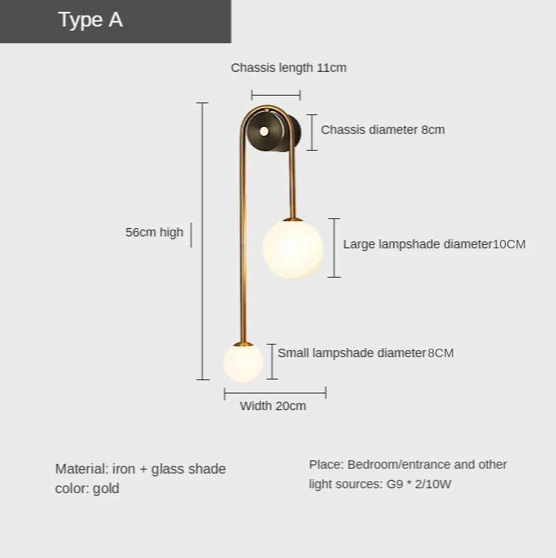 Modern Glass Ball LED Wall Lamp – Nordic Gold and Black Sconce for Bedroom and Living Room Interior Lighting