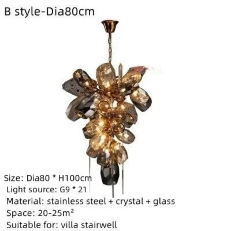 Nordic Living Room LED Stainless Steel Crystal Chandelier – Luxury Designer Pendant Lamp for Home & Restaurant