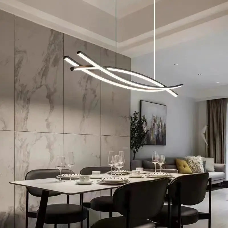 Nordic Modern Strip Geometry Chandelier – Minimalist High-End Light for Living Rooms, Dining Areas, and Bars