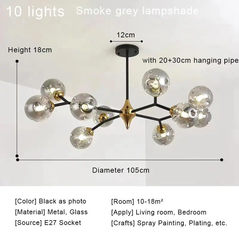 Nordic Glass Ball Lamp Modern LED Ceiling Chandelier Living Room Bedroom Kitchen Dining Room Home Decor Pendant Light Fixture
