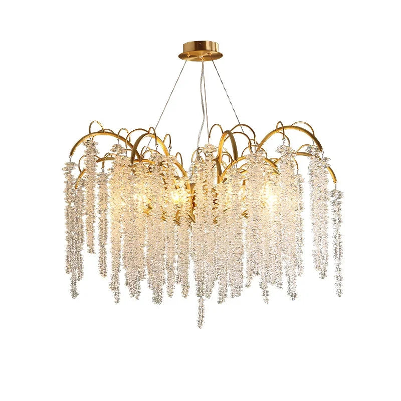 2025 Luxury Gold Glass LED Chandelier – Modern Crystal Ceiling Pendant Light for Dining Room & Home Decor