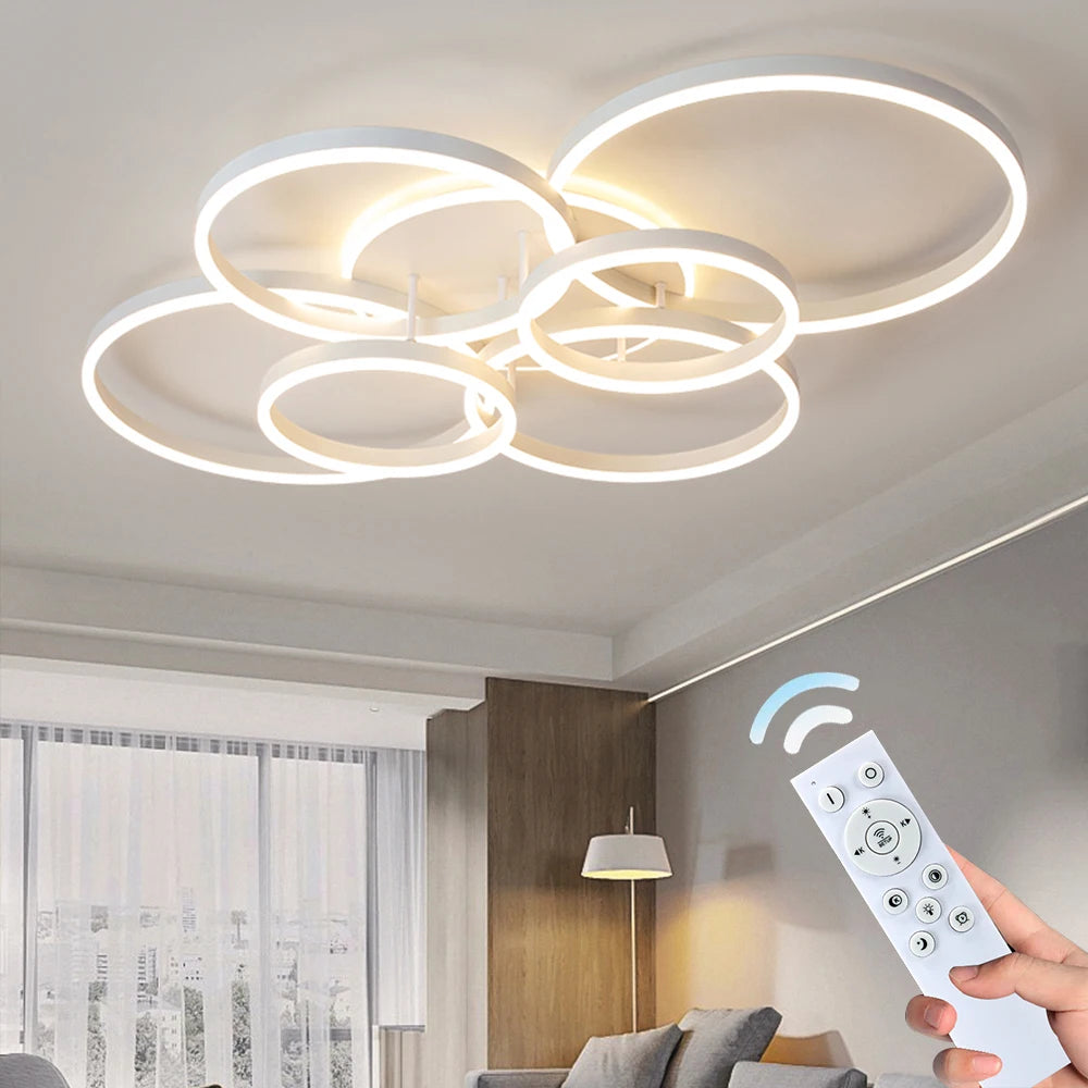 Modern LED Circle Ring Chandelier – Minimalist Ceiling Light for Living Room, Bedroom, Study & Office