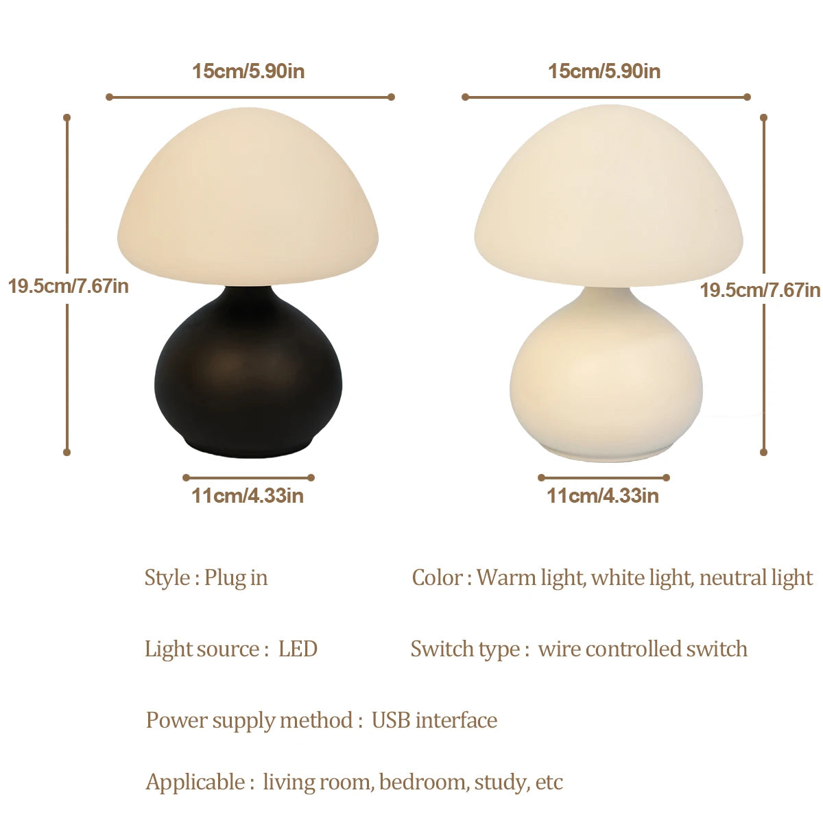 Modern Minimalist Mushroom Table Lamp – Three-Color Switching and Infinite Dimming Atmosphere Light for Home Decor