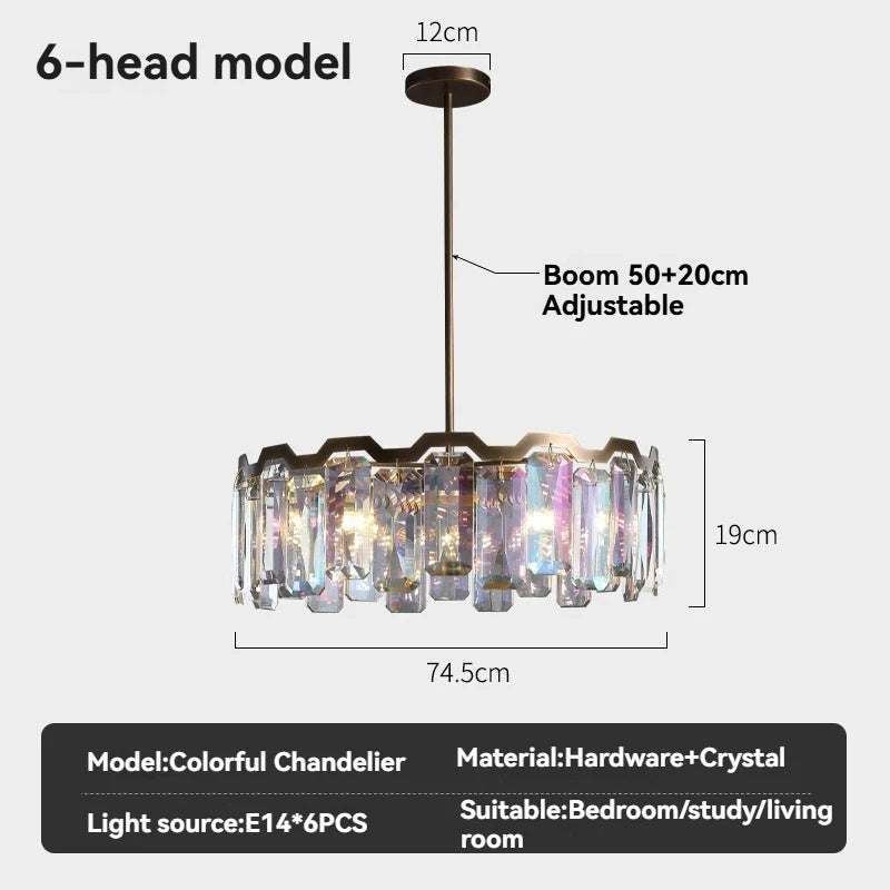 Iridescent Crystal Chandelier – Designer Luxury Round & Long Pendant Light for Dining Room, Living Room, Hotel & Villa