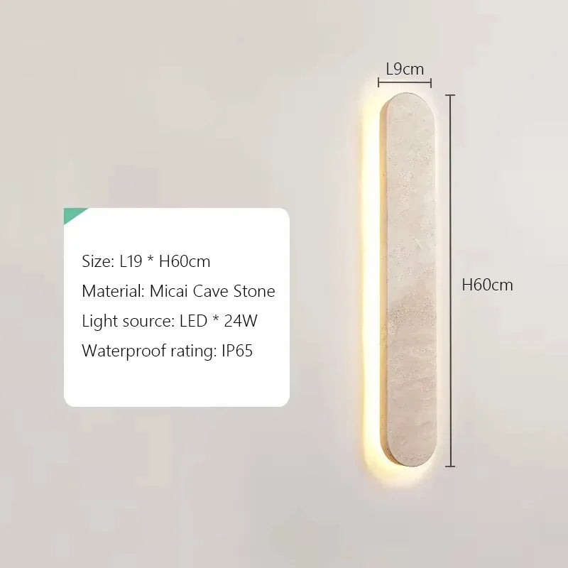 Wabi-sabi Style Yellow Travertine Wall Light – Waterproof Natural Stone LED Linear Lamp for Villa Gates, Fences, Courtyards