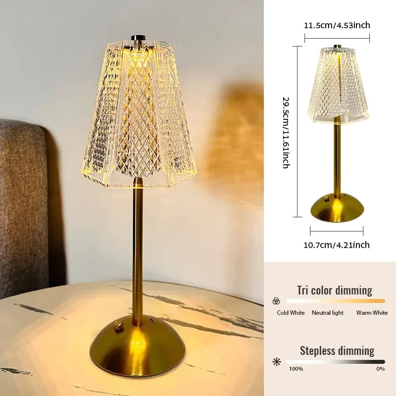 LED Table Lamp Touch Sensor USB Rechargeable – 3-Color Wireless Bedside Night Light for Home, Restaurant, Hotel, and Bar