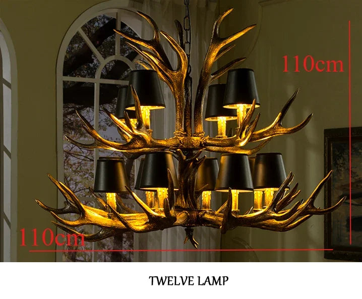 Retro Antlers LED Chandelier – Vintage Resin Antler Pendant Light for Dining Room, Living Room & Home Interior Décor