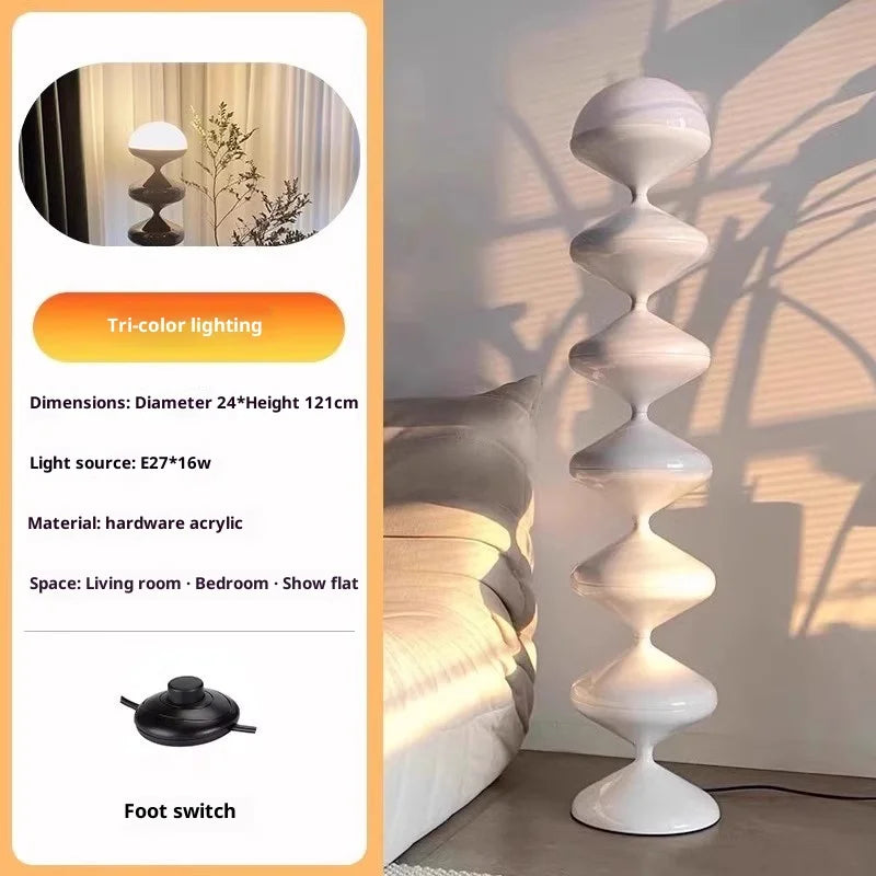 Scandinavian Mid-Century Cream Gourd Floor Lamp – Organic Modern LED Lighting for Living Room and Bedroom