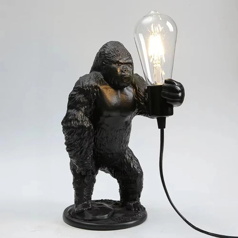King Kong Gorilla Animal Floor Lamp – Creative Resin Table Light for Bedroom and Home Décor