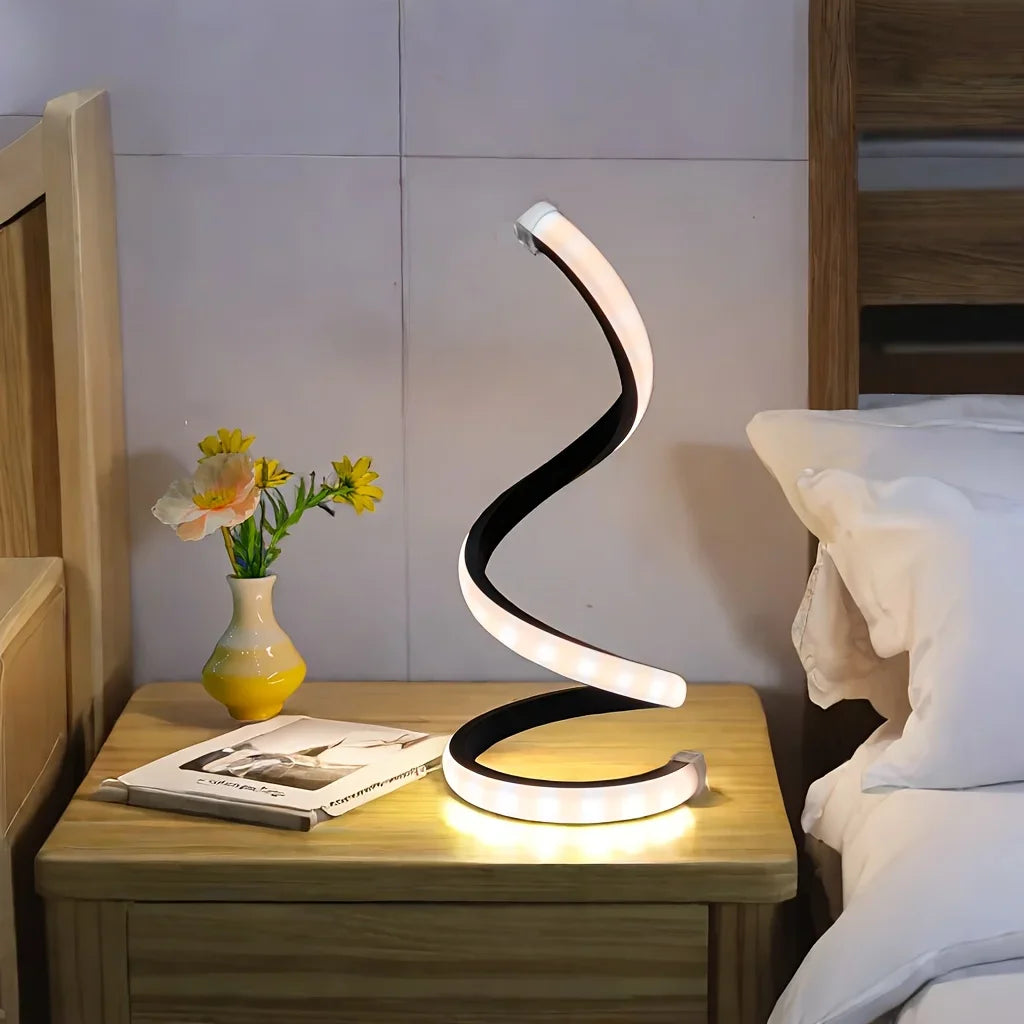 Creative Spiral LED Night Light – Dimmable 3-Color Desk and Bedside Lamp for Modern Bedroom and Office Décor