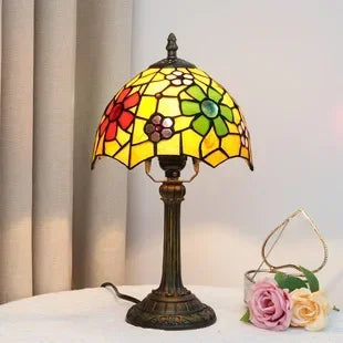 Stained Glass Tiffany Style Table Lamp – Antique Green Reading Light for Bedroom, Living Room, and Office Decor