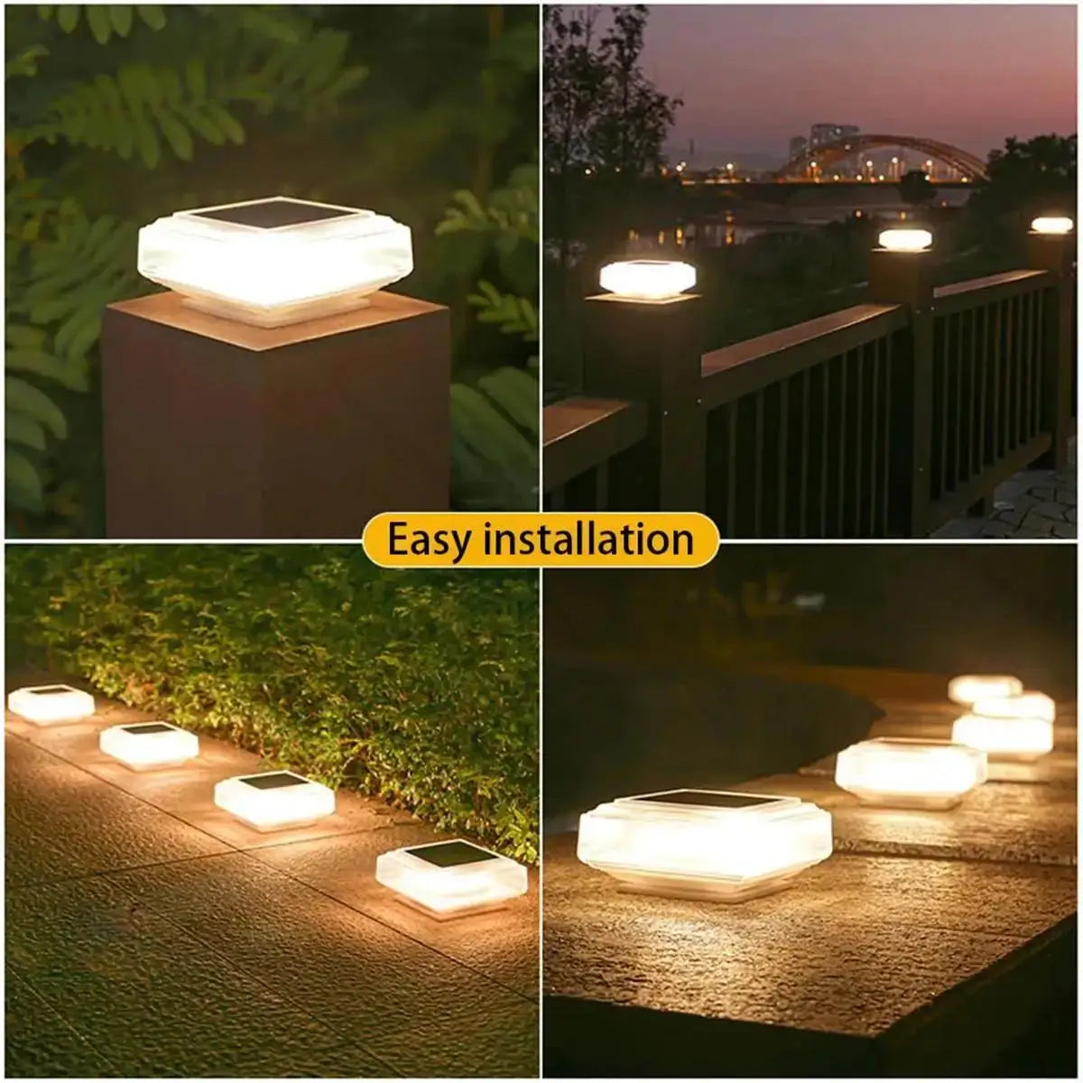 LED Solar Post Light – Warm Pillar Lamp for Outdoor Garden, Lawn & Landscape Decoration