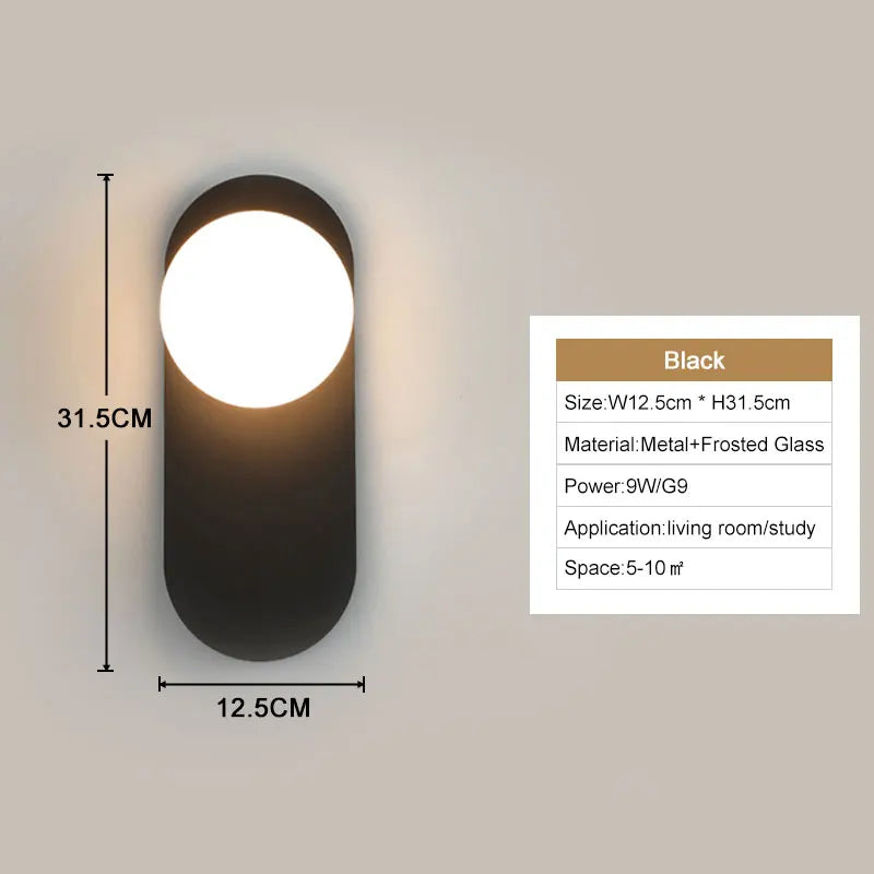 Interior LED Wall Lamp – Modern G9 Frosted Glass Sconce in Black or Gold