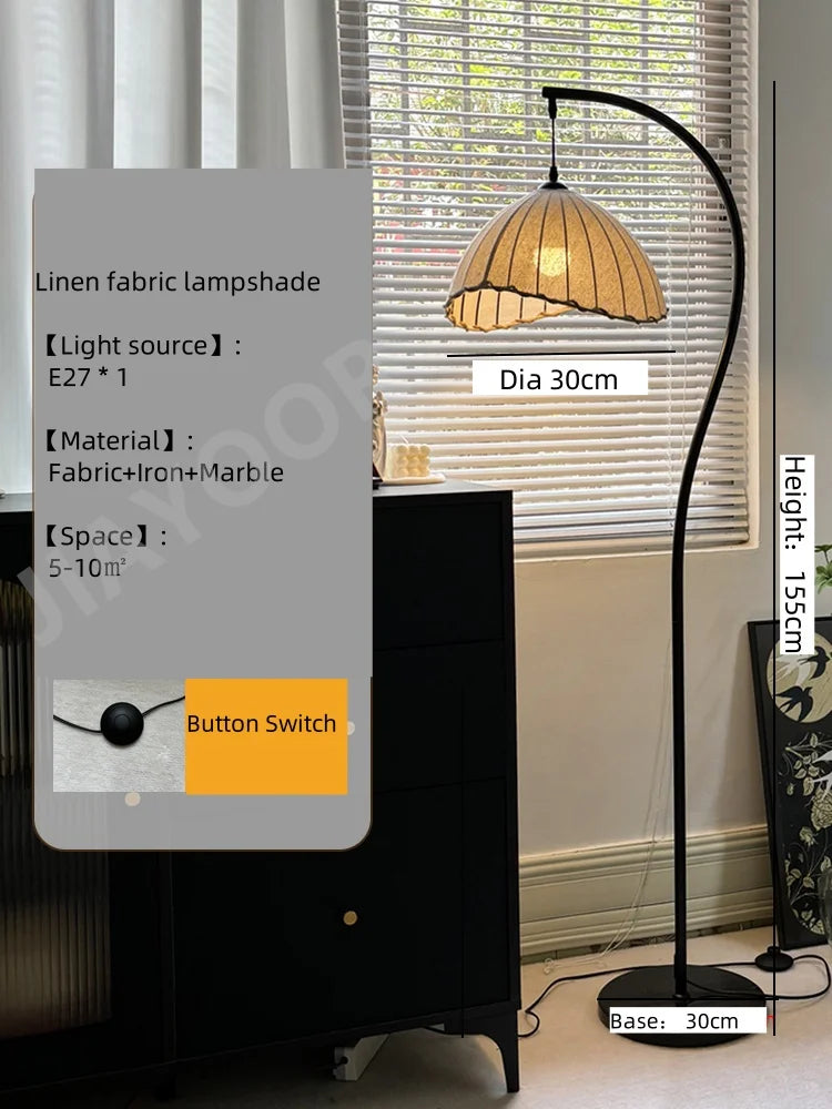 Retro Style Floor Lamp – Antique Fabric Shade Standing Light for Living Room, Bedroom, and Sofa Corners