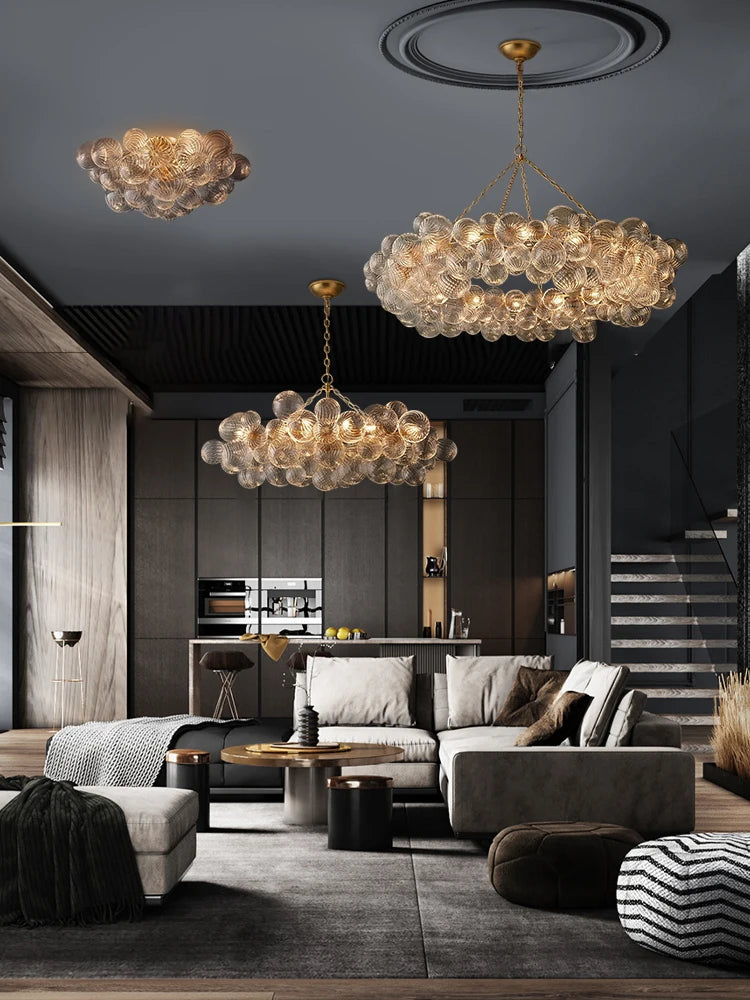 2025 Trendy Glass Bubble Art LED Chandelier – Modern Gold/Chrome Ceiling Light for Living Room Décor