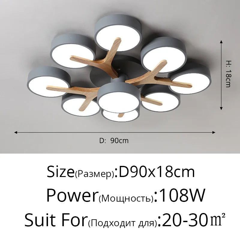 Nordic Style Personalized Macaron LED Chandelier – Modern Minimalist Wood & Aluminum Ceiling Light for Bedroom and Living Room