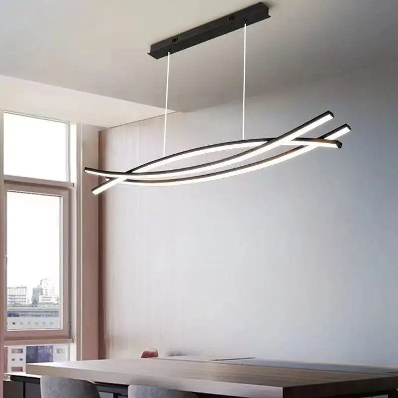 Nordic Modern Strip Geometry Chandelier – Minimalist High-End Light for Living Rooms, Dining Areas, and Bars