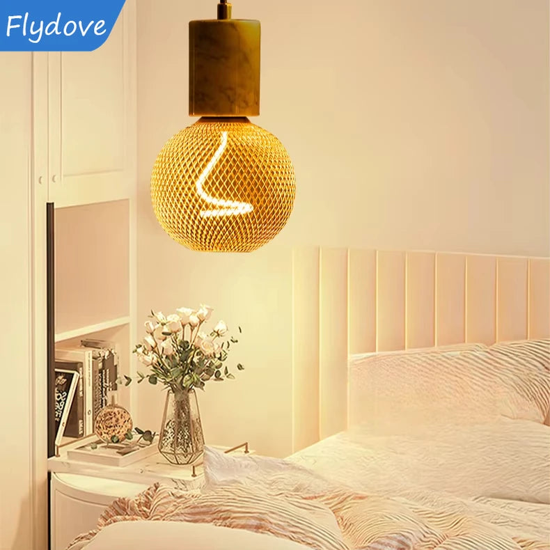 Creative Luxury Black Gold LED Light Bulb – Wrought Iron Mesh Cage Globe Lamp for Dining & Bar Decor