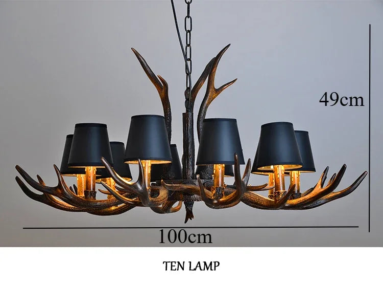 Retro Antlers LED Chandelier – Vintage Resin Antler Pendant Light for Dining Room, Living Room & Home Interior Décor