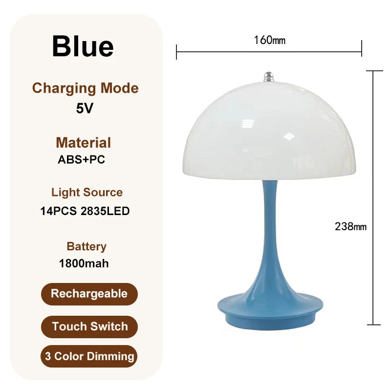 Modern Nordic Danish Mushroom Table Lamp – Rechargeable Energy-Saving LED Decor for Bedroom and Living Room