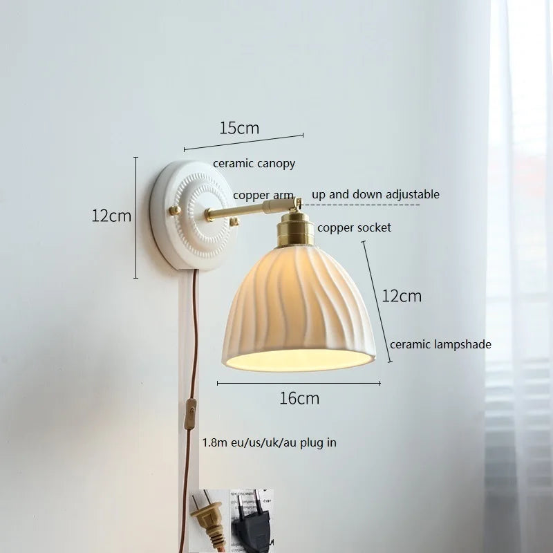 Modern Ceramic Lamp Copper LED Wall Lamp – Adjustable Japanese-Style Bedside and Living Room Sconce