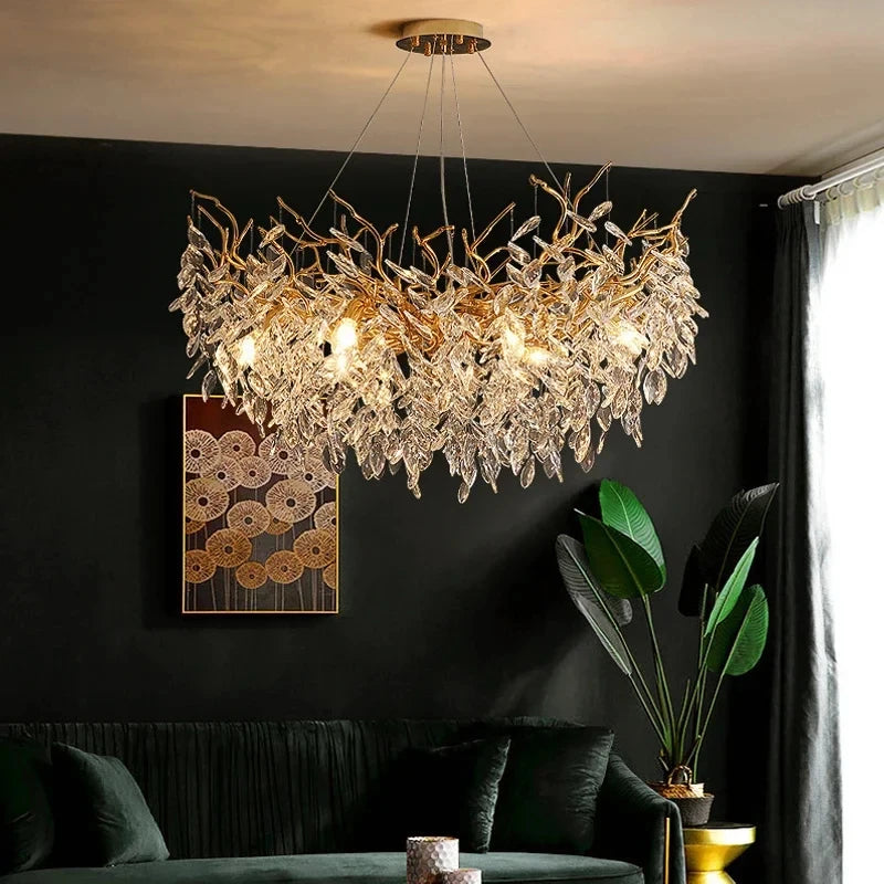 Luxury Gold Crystal LED Chandelier – Modern Ceiling Pendant Light for Living Room, Dining Room & Villa Interiors