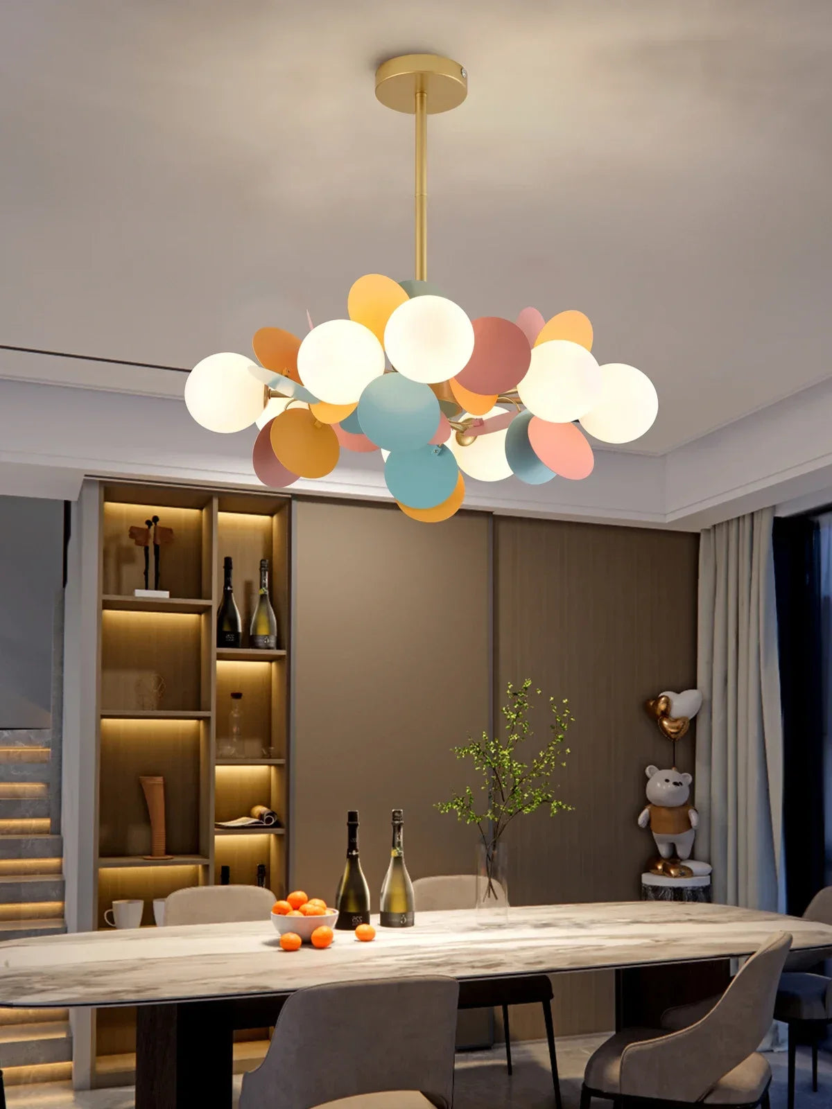 Colorful Chandelier Pendant Lamp – Luxury Metal &amp; Frosted Glass Hanging Light for Bedroom, Dining Room & Living Room