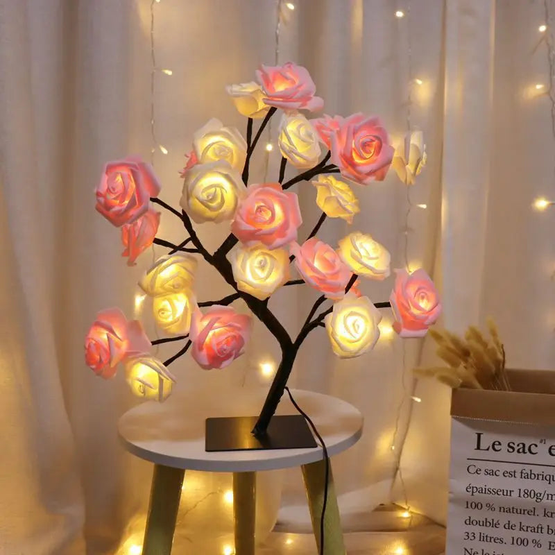 24LED Rose Flower Tree Table Lamp – USB Night Light for Kids’ Room and Home Decoration