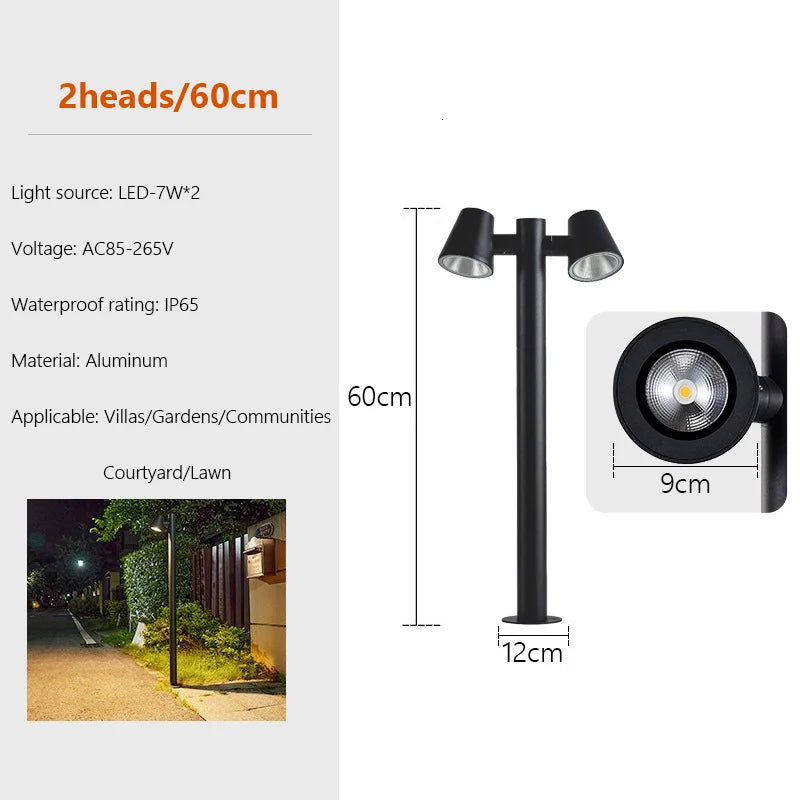 Multi-Head Rotating Garden Lawn Light – Die-Cast Aluminum Waterproof LED Spotlight for Pathways, Pillars, Parks & Landscape Decor