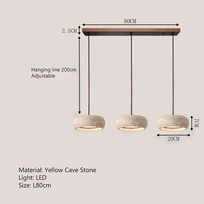 Japanese Wabi Sabi Cave Stone Pendant Lamp – Travertine Stone LED Chandelier for Kitchen Island, Restaurant, Bedroom & Home Decor