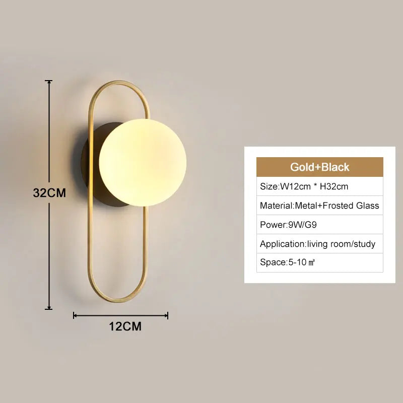 Interior LED Wall Lamp – Modern G9 Frosted Glass Sconce in Black or Gold