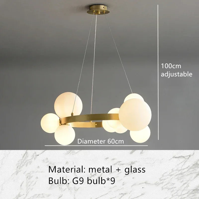 Simple Modern Chandelier – Clear Glass Ball LED Hanging Lamp for Living Room, Dining Room & Bedroom