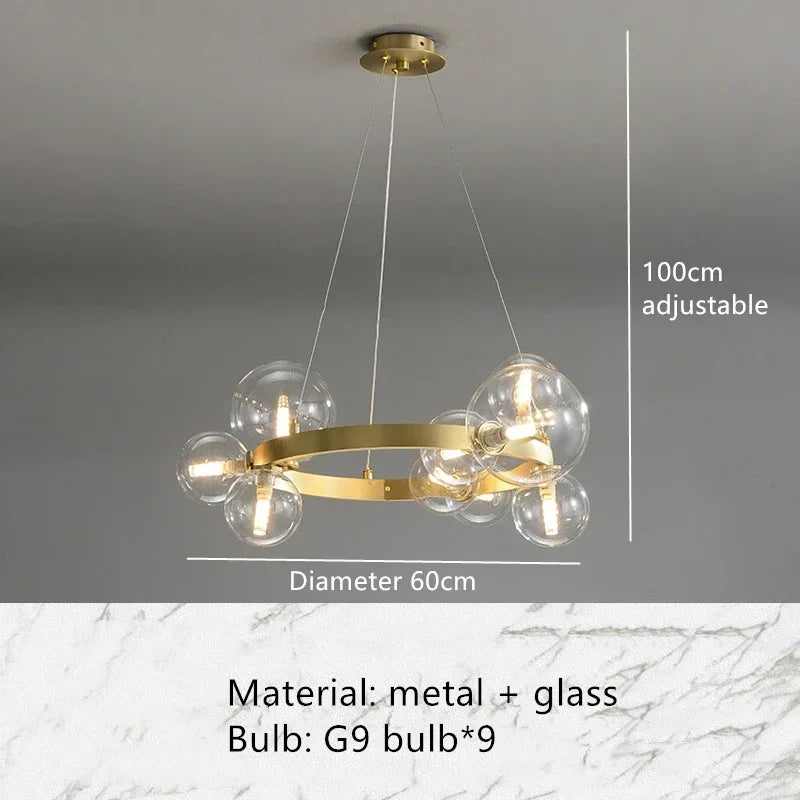 Simple Modern Chandelier – Clear Glass Ball LED Hanging Lamp for Living Room, Dining Room & Bedroom