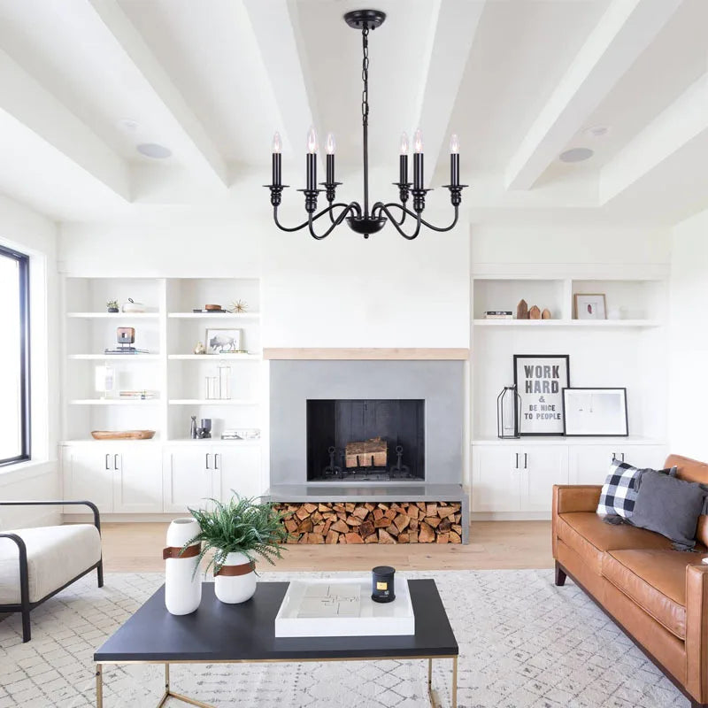 Retro Loft Living Room Chandelier – Vintage American Style E14 Ceiling Light (Black/Gold)