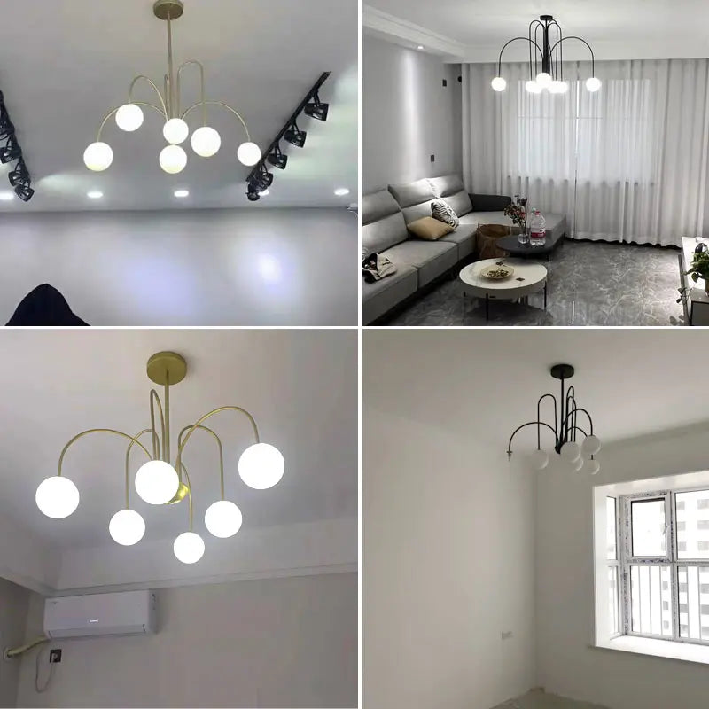 Modern Nordic LED Chandelier – Gold/Black Metal Suspension Light with Frosted Glass Shade (G9 Fixture)