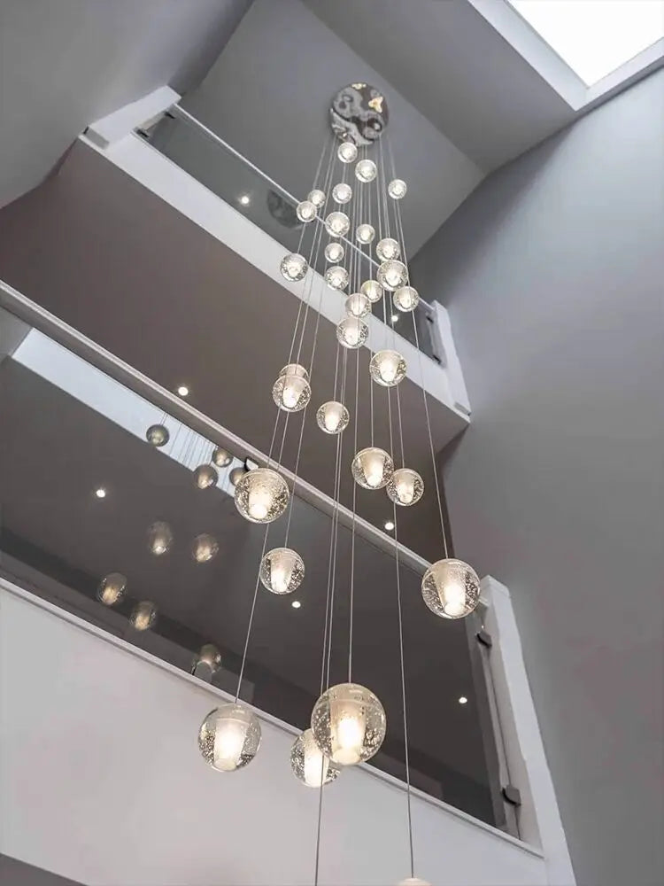 Spiral Staircase Living Room Crystal Ball LED Chandelier – Modern 2024 Luxury Ceiling Light for Home, Dining & Bedroom