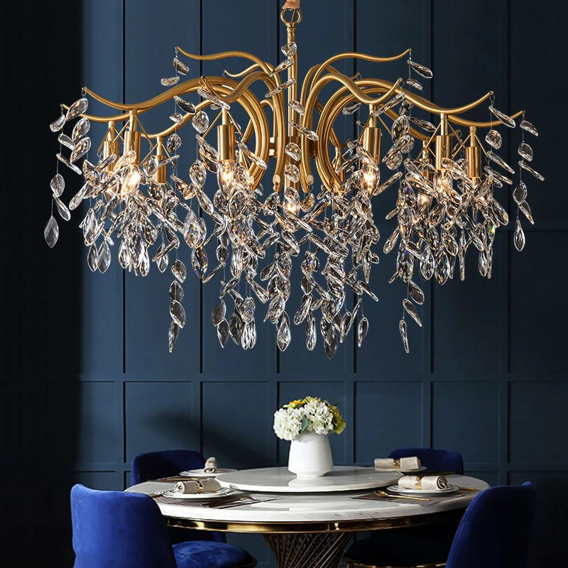 American Pastoral Luxury LED Crystal Chandelier – Elegant Ceiling Pendant Lamp for Bedroom & Living Room