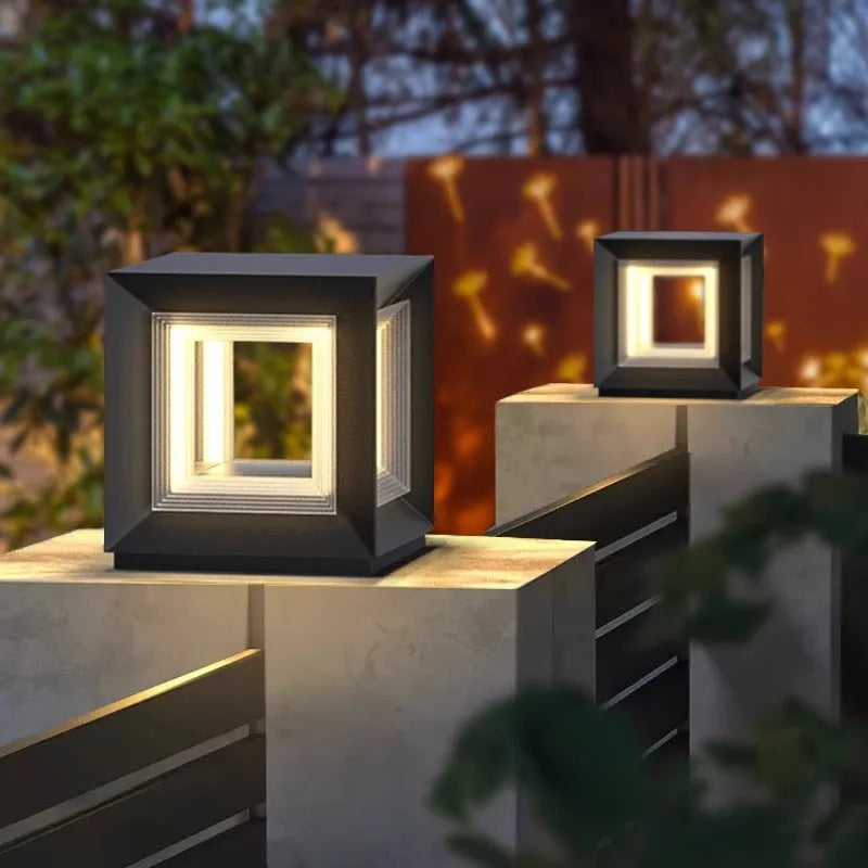 Outdoor IP65 Waterproof LED Square Lawn Light, Stainless Steel Pillar &amp; Fence Post Lamp for Courtyard & Path Lighting