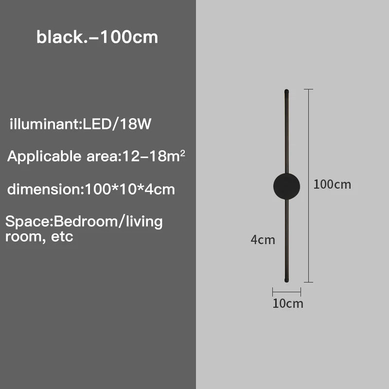 Modern Long LED Wall Lamp – Black I-Shaped Lighting for Bedroom, Living Room & Corridor