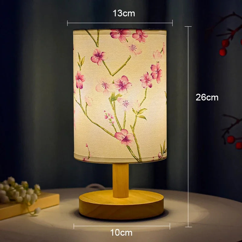 LED Square Decoration Table Lamp – Simple Chinese Style Dimmable Fabric Bedside Night Light with EU Plug