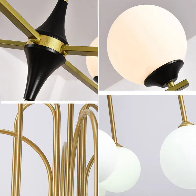 Modern Nordic LED Chandelier – Gold/Black Metal Suspension Light with Frosted Glass Shade (G9 Fixture)