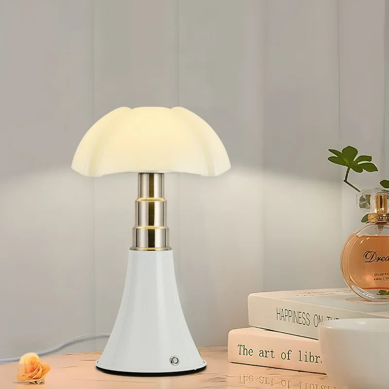 Italy Designer Wrought Iron LED Table Lamp – Bauhaus White Petal Glass Desk Light for Living Room, Bedroom, and Dining Spaces