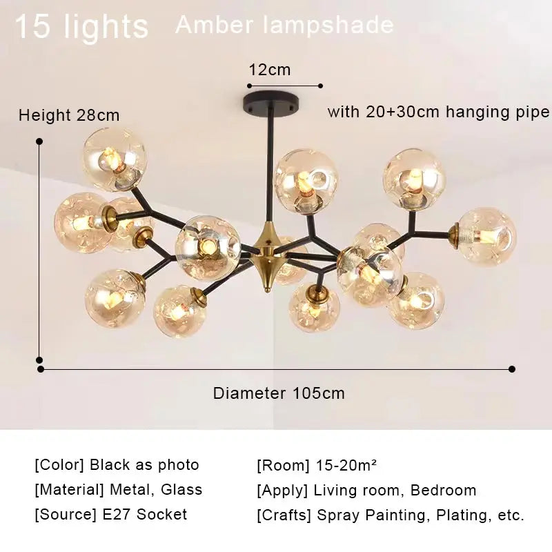 Nordic Glass Ball Lamp Modern LED Ceiling Chandelier Living Room Bedroom Kitchen Dining Room Home Decor Pendant Light Fixture