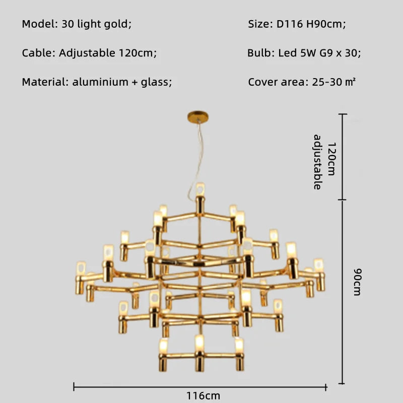 Modern Luxury Metal & Frosted Glass Geometric Ceiling Light – Adjustable Multi-Light Chandelier for Living Room, Dining Room & Hotels